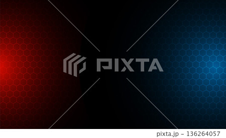 hexagonal pattern on dark background with red blue glowing lights hexagonal pattern on dark background with red blue glowing lights 136264057