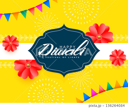 decorative happy diwali wishes yellow background design 136264084
