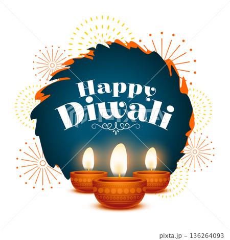 happy diwali 2024 greeting background with glowing diya 136264093