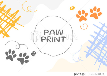 cute and playful paw footprint background in cartoon style 136264094