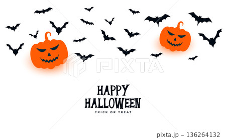 happy halloween pumpkin white background with creepy bats 136264132