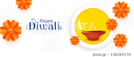 decorative happy diwali greeting banner with diya decorative happy diwali greeting banner with diya 136264170