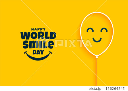 happy world smile day yellow background with smiley balloon 136264245