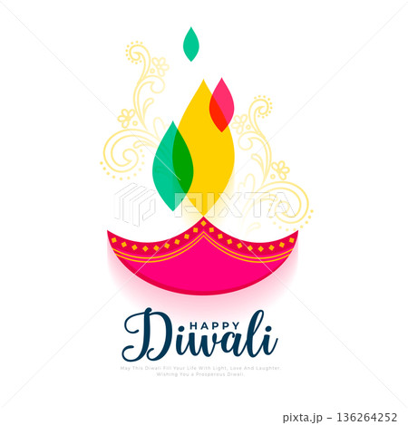 artistic colorful diwali diya on white background 136264252