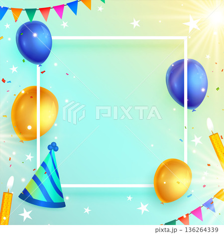 decorative bday cap and balloons background with text space 136264339
