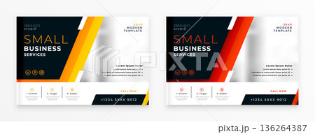 set of professional promo brochure layout in yellow and red theme color 136264387