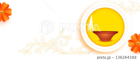 glowing diwali diya white banner with text space glowing diwali diya white banner with text space 136264388