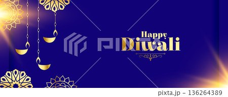 happy diwali festive purple golden banner with light effect happy diwali festive purple golden banner with light effect 136264389