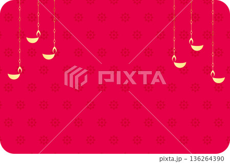 hanging diwali diya wishes pink background with empty space 136264390