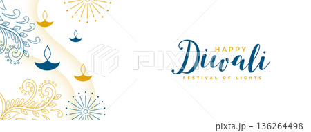 elegant happy diwali greeting white banner celebrate festive of lights 136264498