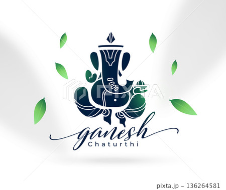 ganesh chaturthi festive white background with falling green leaves ganesh chaturthi festive white background with falling green leaves 136264581