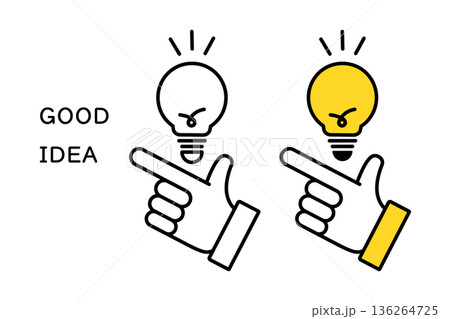 豆電球と人物の手のアイコン―グッドアイデアを思いつくイメージ 136264725
