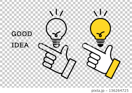豆電球と人物の手のアイコン―グッドアイデアを思いつくイメージ 136264725