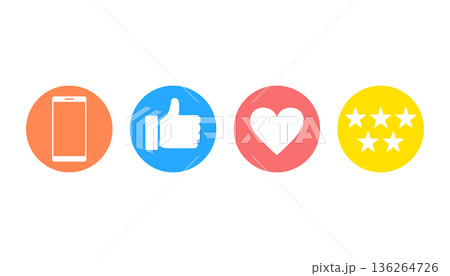 オンライン上で高評価をイメージしたアイコンセット 136264726