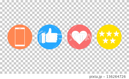 オンライン上で高評価をイメージしたアイコンセット 136264726