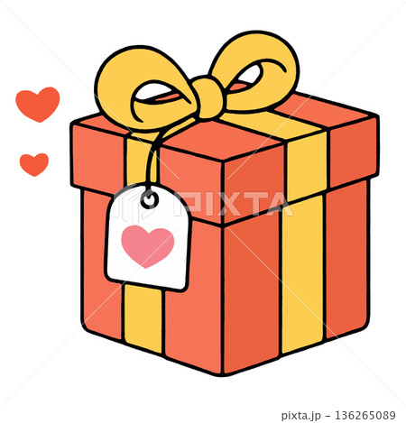 Gift box yellow ribbon red heart love present celebration cute cheerful 136265089