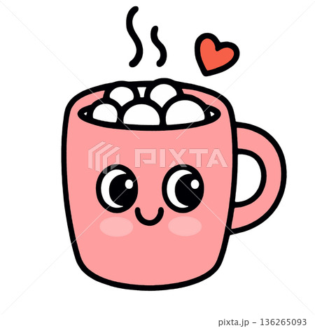 Pink mug marshmallow cute face heart steam kawaii cartoon happy Pink mug marshmallow cute face heart steam kawaii cartoon happy 136265093