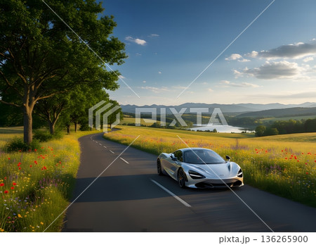 美しい風景とスポーツカーの走行シーン 136265900