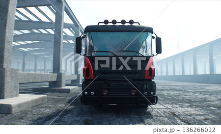 Concrete mixer truck on construction. driving. Building and transport concept. 3d rendering. 136266012