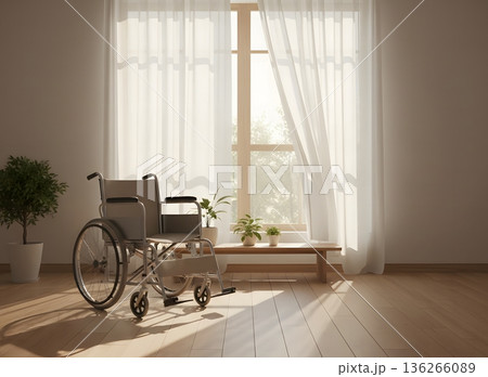 車椅子のある明るい室内風景 136266089
