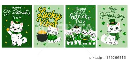Cute St. Patricks Day Cat Greeting Card Collection Cute St. Patricks Day Cat Greeting Card Collection 136266516