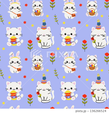 Adorable Easter Kitty Pattern with Baskets and Bunny Ears 136266524