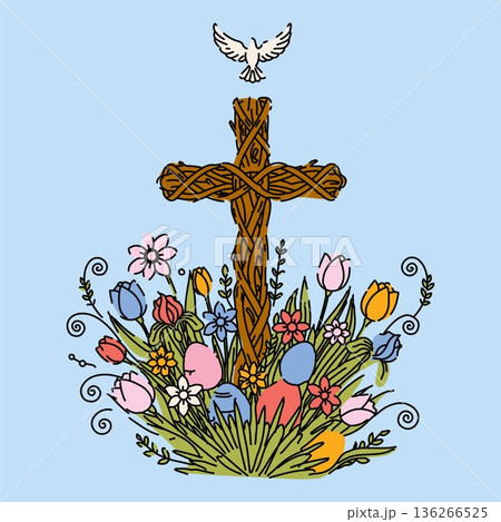 Christian Easter Cross Floral Spring Design 136266525