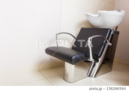 Chair with bowl in hairdresser salon Chair with bowl in hairdresser salon 136266564