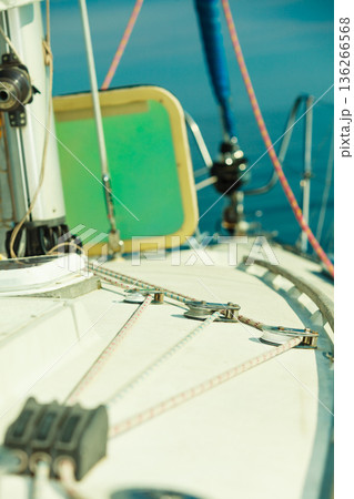 Detailed closeup of rigging on sail boat 136266568