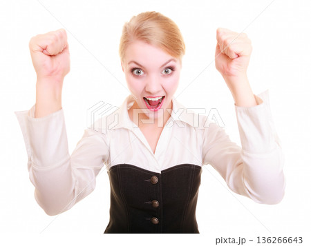 Success in work. Businesswoman celebrating promotion Success in work. Businesswoman celebrating promotion 136266643