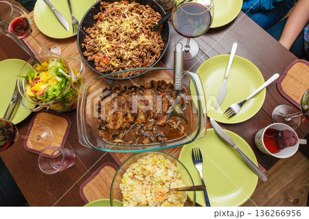 Food. Ready dinner on the table. Meal time. Food. Ready dinner on the table. Meal time. 136266956