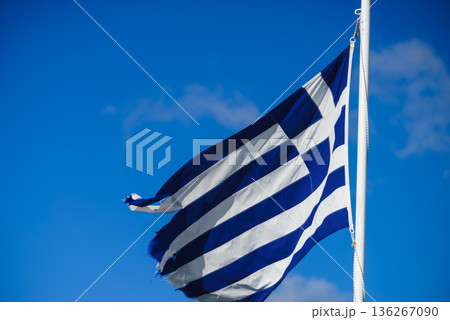 Greek flag waving o wind. 136267090