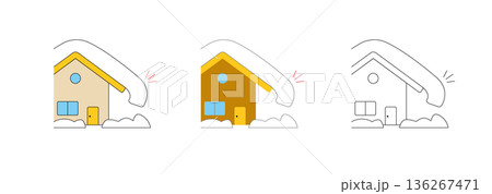 屋根に積もった雪庇と落雪注意のイラストセット 屋根に積もった雪庇と落雪注意のイラストセット 136267471