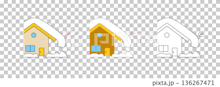 屋根に積もった雪庇と落雪注意のイラストセット 屋根に積もった雪庇と落雪注意のイラストセット 136267471