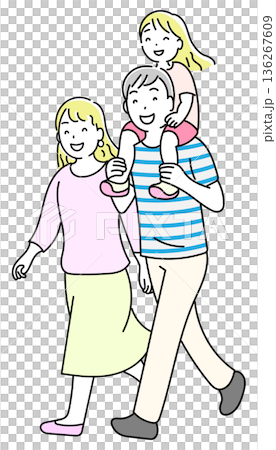 父母與孩子肩並肩行走的線條畫 父母與孩子肩並肩行走的線條畫 136267609