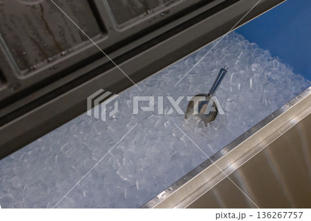 Ice cubes store in ice making machine for clean product. Ice cubes store in ice making machine for clean product. 136267757