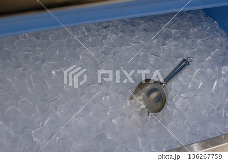 Ice cubes store in ice making machine for clean product. Ice cubes store in ice making machine for clean product. 136267759