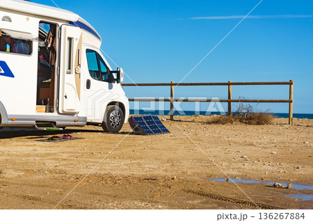 Solar photovoltaic panel at caravan 136267884