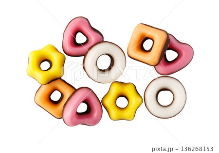 Colorful licorice candy rings in various shapes 136268153