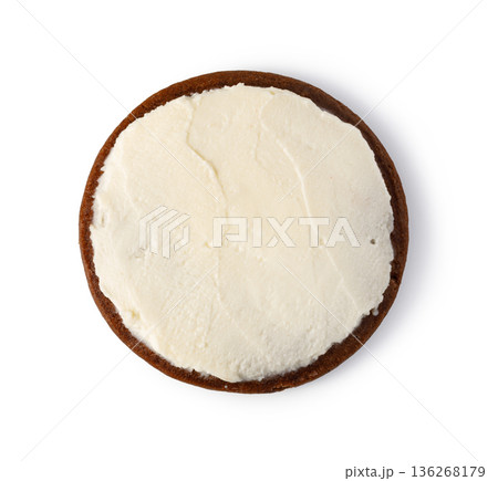 Gingerbread cookie with cream cheese frosting top view 136268179