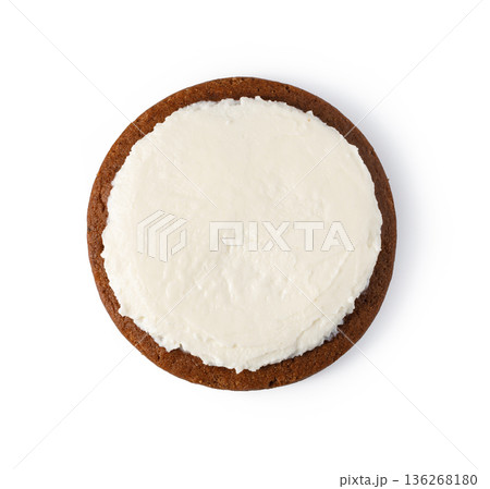 Gingerbread cookie with cream cheese frosting top view 136268180