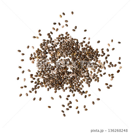 Chia seeds scattering, healthy superfood for nutrition Chia seeds scattering, healthy superfood for nutrition 136268248