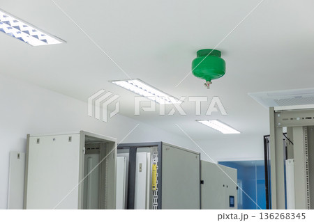 Automated Fire Extinguisher set in building. Automated Fire Extinguisher set in building. 136268345