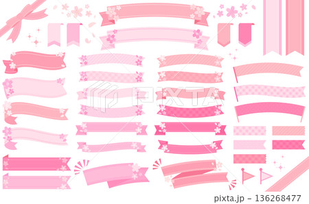 桜のリボンフレームセット_文字なし 桜のリボンフレームセット_文字なし 136268477