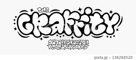 Bubble Graffity Font Logo Alphabet Comics Letter Set Modern Typography, Street Art Typographic Design for Speech Bubble Title Text, Kid Typo Poster Headline, Cloud Cartoon Fonts. Vector Typeface 136268520