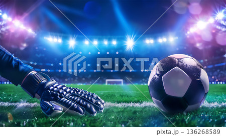 サッカー場とボールの夜景 136268589
