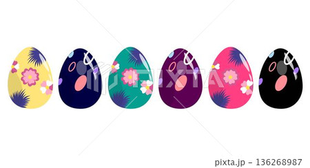 Collection of colorful Easter eggs featuring floral daisy patterns and abstract modern designs in pastel and vibrant tones. Perfect for spring holiday decoration, greeting cards, social media graphics Collection of colorful Easter eggs featuring floral daisy patterns and abstract modern designs in pastel and vibrant tones. Perfect for spring holiday decoration, greeting cards, social media graphics 136268987