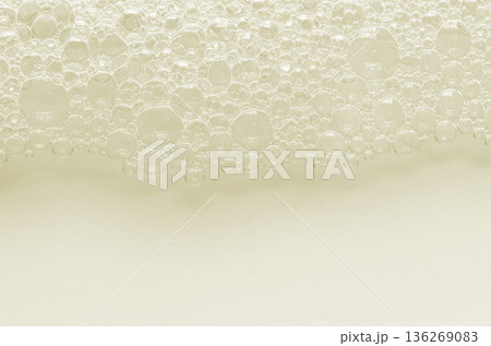 Bubbles of body gel or soap foam or shaving gel. Closeup. Copy space 136269083