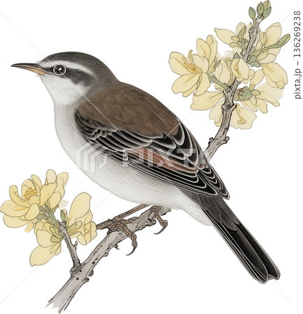 日本画風の鳥と花のイラストセット(和風・春・切り抜き) 日本画風の鳥と花のイラストセット(和風・春・切り抜き) 136269238