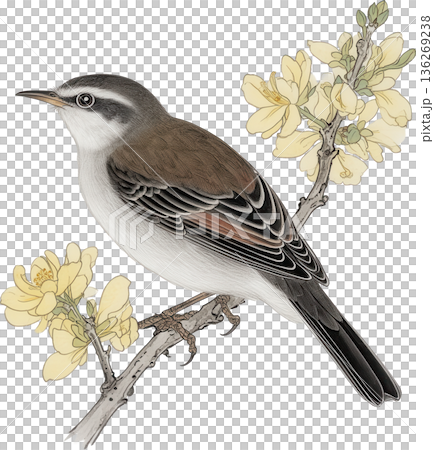 日本画風の鳥と花のイラストセット(和風・春・切り抜き) 日本画風の鳥と花のイラストセット(和風・春・切り抜き) 136269238